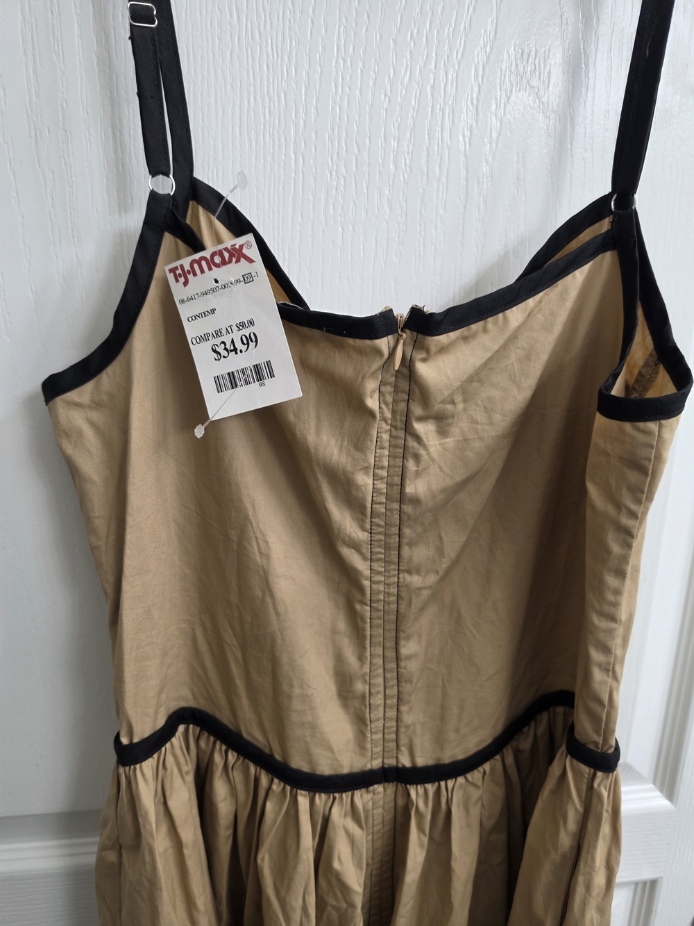Anthropologie Moon River Corset Women’s Tan Midi Dress with Black Trim W Pockets - Picture 6 of 7